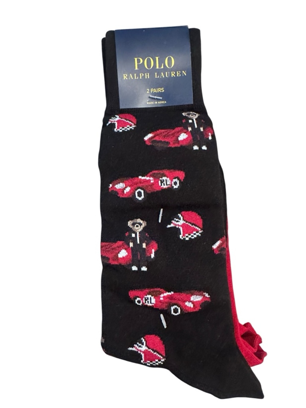 Polo Ralph Lauren Polo Bear Socks - Race Car - 2 Pair Mens Size Large